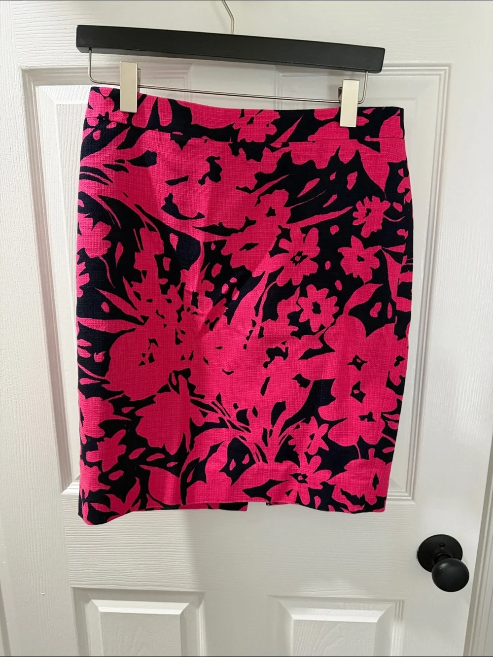 J. Crew Hot Pink and Navy Floral Pencil Skirt